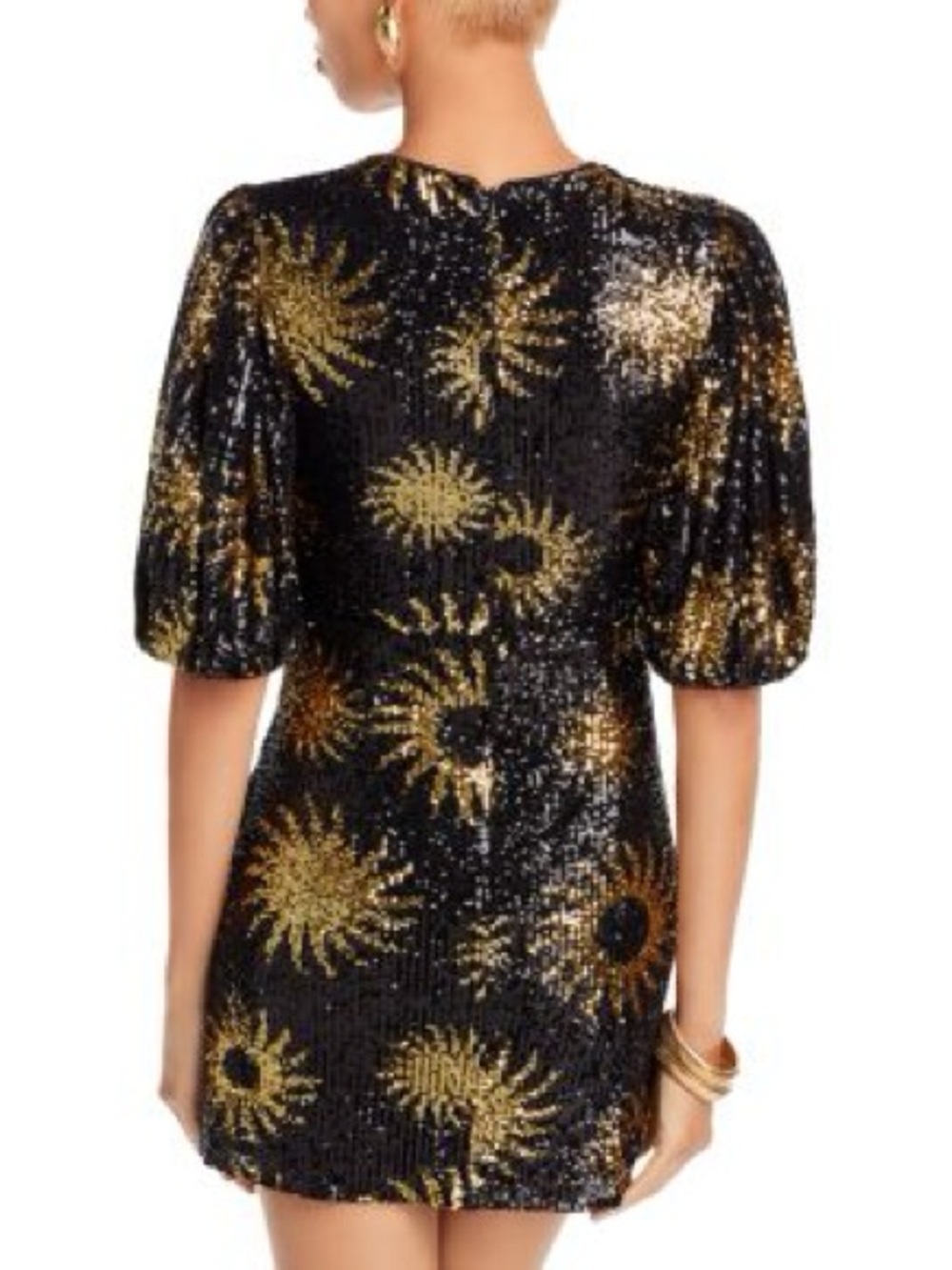 FARM Rio Black Mini Dress with Gold Sequin Sunbursts - Picture 2 of 2